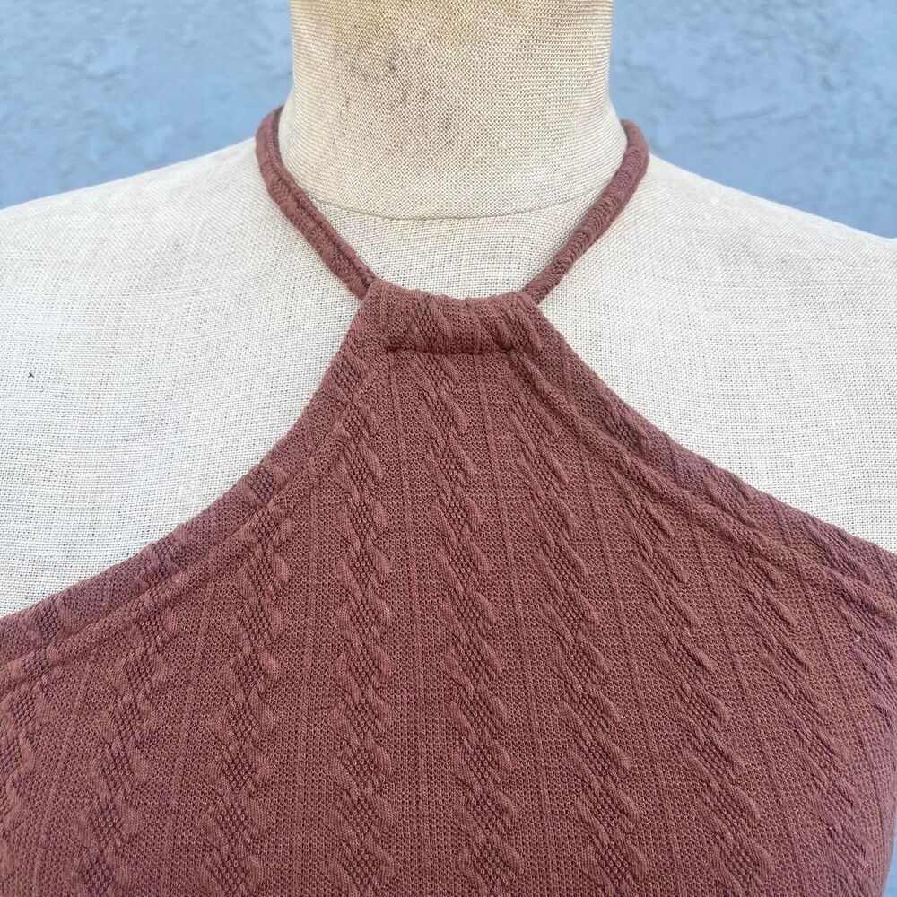 Y2k Festival Handkerchief top One size Women's Brown Tie Back Halter Crop-top - Picture 6 of 7